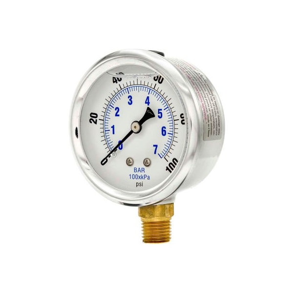 Engineered Specialty Products, Inc Pic Gauges 2-1/2" Vacuum Gauge, Liquid Filled, 100 PSI, Stainless Case, Lower Mount, PRO-201L-254E PRO-201L-254E - main